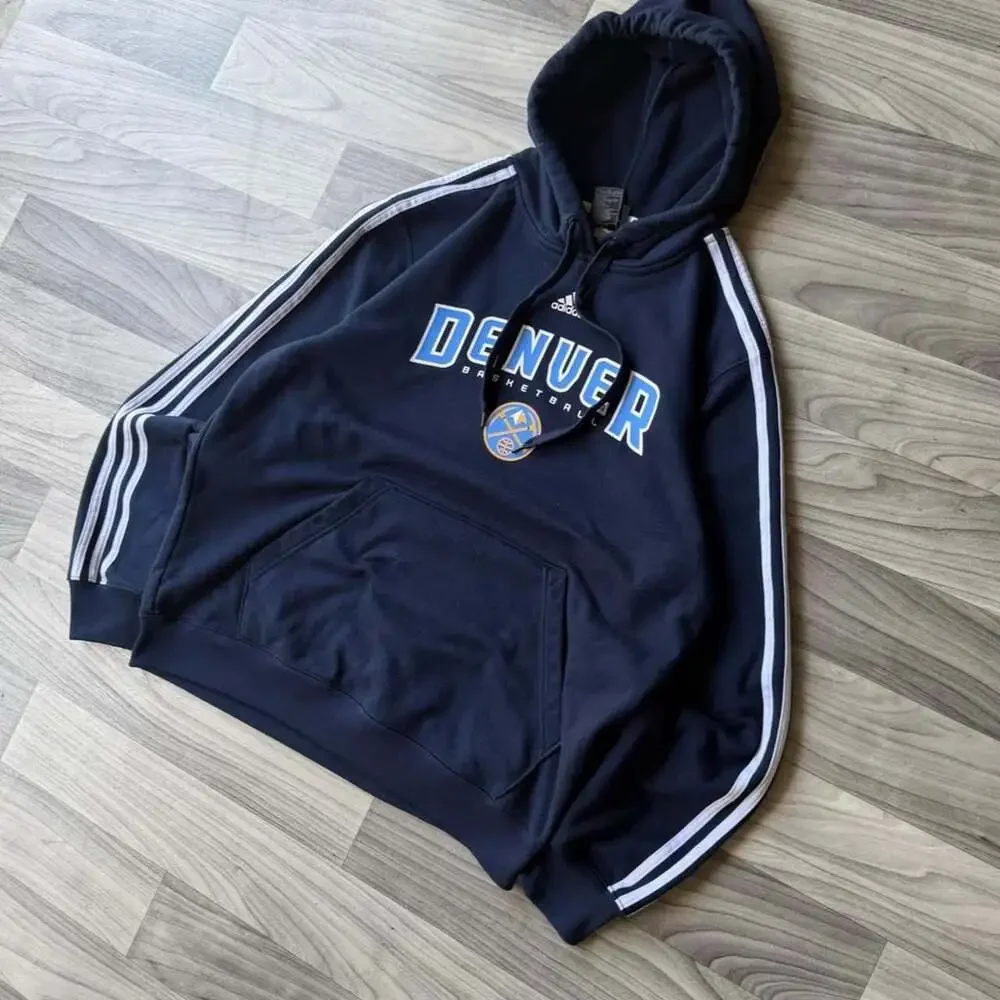 Vintage Adidas Denver Nuggets NBA Basketball Striped Hoodie